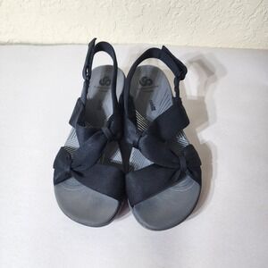 Clarks Cloudsteppers Arla Glison Black Slingback Platform Sandals Womens 7 M